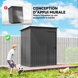 Abri de jardin en métal 1,37 m², cabane de jardin à outils, 159 x 106 x 181 cm, 2 paires de gants inclus, porte coulissante, aérations et toit en pente, montage facile, gris foncé