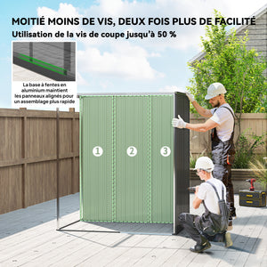Abri de jardin en métal 1,37 m², cabane de jardin à outils, 159 x 106 x 181 cm, 2 paires de gants inclus, porte coulissante, aérations et toit en pente, montage facile, gris foncé