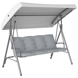 Balancelle de Jardin 3 Places Grand Confort Toit Inclinaison réglable épais Coussins Amovibles Polyester Acier époxy gris clair