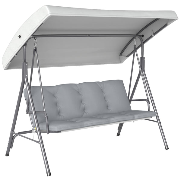 Balancelle de Jardin 3 Places Grand Confort Toit Inclinaison réglable épais Coussins Amovibles Polyester Acier époxy gris clair