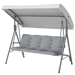 Balancelle de Jardin 3 Places Grand Confort Toit Inclinaison réglable épais Coussins Amovibles Polyester Acier époxy gris clair
