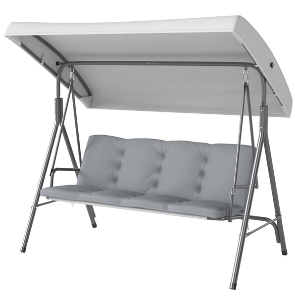 Balancelle de Jardin 3 Places Grand Confort Toit Inclinaison réglable épais Coussins Amovibles Polyester Acier époxy gris clair