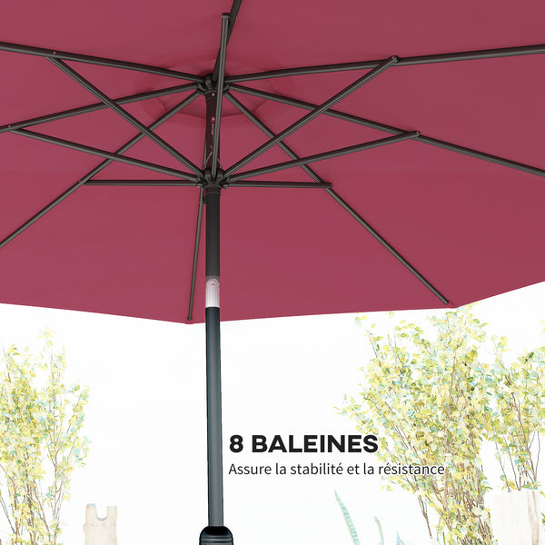 Parasol de jardin extérieur Parasol droit inclinable Ø 3 m en métal Rond Polyester 180g/m² manivelle inclinable Bordeaux