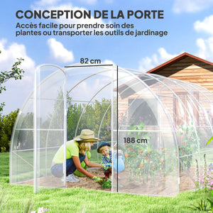 Serre de jardin tunnel 4 x 3 x 2 m 12 m² avec 2 portes à charnières bâche en PE 150 g/m² pour Légumes Plantes Fleurs