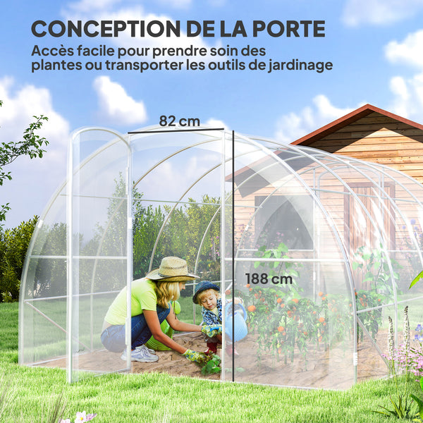 Serre de jardin tunnel 4 x 3 x 2 m 12 m² avec 2 portes à charnières bâche en PE 150 g/m² pour Légumes Plantes Fleurs