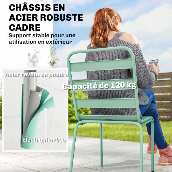Lot de 2 Chaises de Jardin, Chaises Empilables en Métal pour Salle à Manger Extérieure, Mobilier d'Extérieur pour Jardin, Balcon, Vert