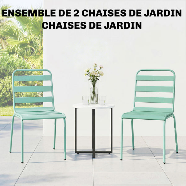 Lot de 2 Chaises de Jardin, Chaises Empilables en Métal pour Salle à Manger Extérieure, Mobilier d'Extérieur pour Jardin, Balcon, Vert