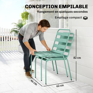 Lot de 2 Chaises de Jardin, Chaises Empilables en Métal pour Salle à Manger Extérieure, Mobilier d'Extérieur pour Jardin, Balcon, Vert