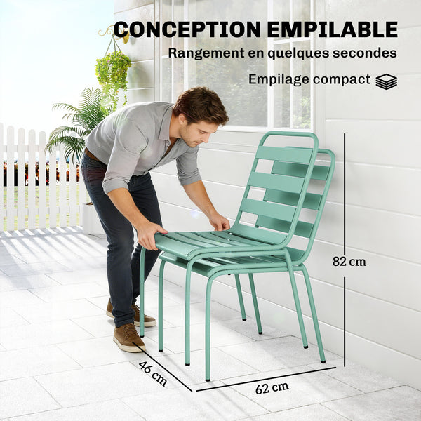 Lot de 2 Chaises de Jardin, Chaises Empilables en Métal pour Salle à Manger Extérieure, Mobilier d'Extérieur pour Jardin, Balcon, Vert