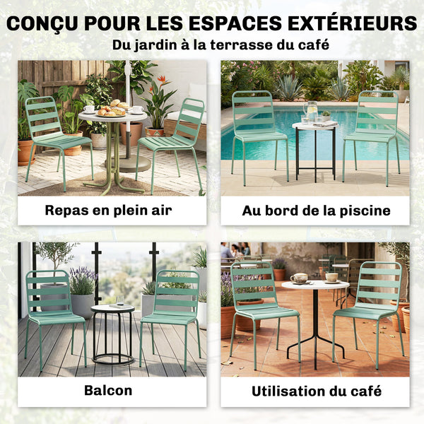 Lot de 2 Chaises de Jardin, Chaises Empilables en Métal pour Salle à Manger Extérieure, Mobilier d'Extérieur pour Jardin, Balcon, Vert