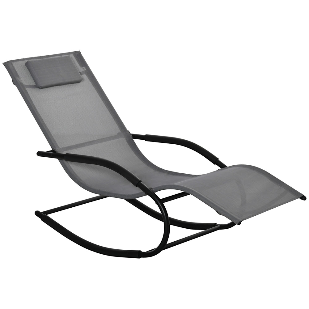 Chaise longue à bascule rocking chair ergonomique avec tétière accoudoirs métal galvanisé textilène dim. 63l x 160P x 88H cm Gris