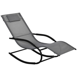 Chaise longue à bascule rocking chair ergonomique avec tétière accoudoirs métal galvanisé textilène dim. 63l x 160P x 88H cm Gris