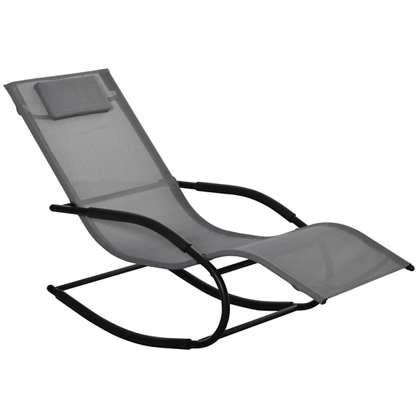 Chaise longue à bascule rocking chair ergonomique avec tétière accoudoirs métal galvanisé textilène dim. 63l x 160P x 88H cm Gris