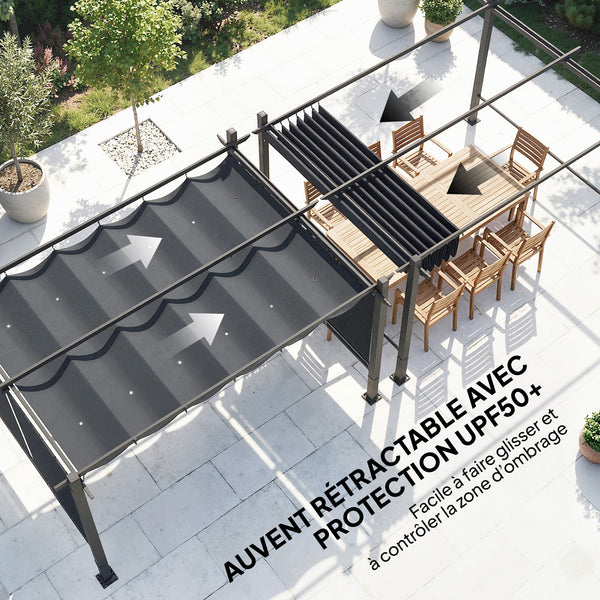 Pergola en Aluminium 3x4 m avec Stores Automatiques - Tonnelle de Jardin Coulissante Rétractable - Abri de Terrasse Robuste avec Trous de Drainage et Protection UV50+, Gris Anthracite