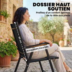 Lot de 4 Chaises de Jardin Pliantes en Textilène - Mobilier de Jardin avec Structure Acier Robuste sans Montage - Chaise de Terrasse et Balcon à Dossier Haut Ergonomique, Noir
