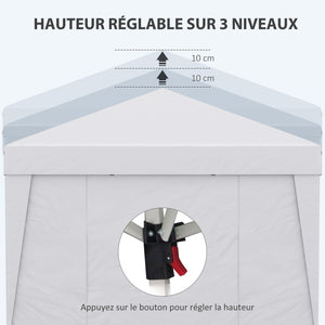 Tonnelle de jardin pop-up pliante tonnelle barnum tente de réception 3 x 3 m anti-UV 30 + avec fenêtres parois latérales sac de transport blanc