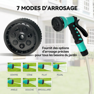 Enrouleur tuyau arrosage, dévidoir de tuyaux d'eau, 35+2 m, avec support mural + poignée, pivotant à 180°, 7 options de jets d'arrosage, gris clair