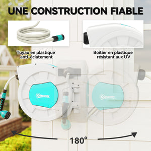 Enrouleur tuyau arrosage, dévidoir de tuyaux d'eau, 35+2 m, avec support mural + poignée, pivotant à 180°, 7 options de jets d'arrosage, gris clair