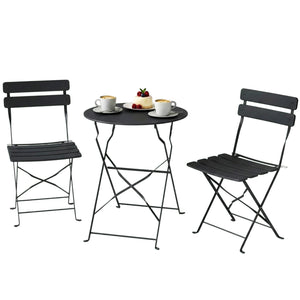 Ensemble Bistrot de Jardin 3 Pièces san Montage - Table et 2 Chaises Pliantes à Lattes en Métal avec Double Protection Antirouille - Mobilier de Balcon et Terrasse Chic, Noir