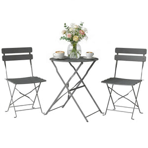 Ensemble Bistrot de Jardin 3 Pièces san Montage - Table et 2 Chaises Pliantes à Lattes en Métal avec Double Protection Antirouille - Mobilier de Balcon et Terrasse Chic, Noir