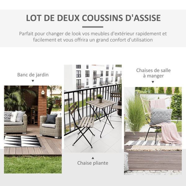 Lot de 2 Coussins de Chaise Fauteuil de Jardin Coussins d'assise déhoussables Rembourrage 5 cm Tissu Polyester dim. 45L x 45l cm Gris clair
