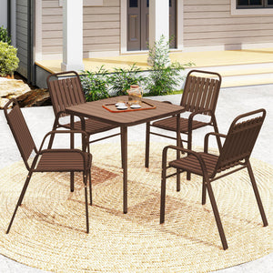 Lot de 4 chaises de jardin chaises empilables d'extérieur avec haut dossier et accoudoirs, cadre en acier pour jardin, piscine, terrasse, marron foncé