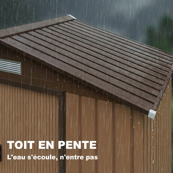 Abri de jardin 2,5 m² - remise pour outils avec kit de fondation - cabanon porte verrouillable - dim. 213L x 130l x 185H cm - tôle d'acier ocre