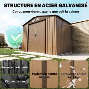 Abri de jardin 2,5 m² - remise pour outils avec kit de fondation - cabanon porte verrouillable - dim. 213L x 130l x 185H cm - tôle d'acier ocre