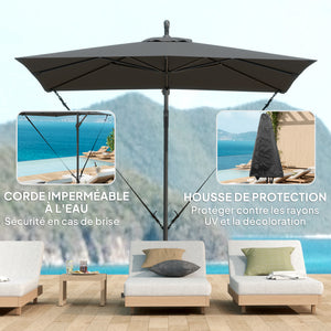 Parasol déporté 2,5 x 2,5 m, parasol de jardin extérieur, Toile ajustable, 8 baleines, base en croix et manivelle, Housse de Protection, gris foncé