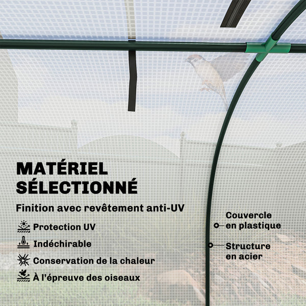 Mini Serre de Jardin Mini Serre Tunnel Serre à Tomates 4 x 1 x 0,8 m Acier Plastique Haute Densité Anti-UV 4 Portes avec Zip Enroulables Blanc