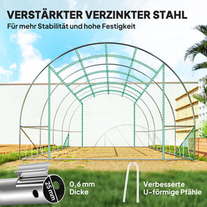 Serre de jardin 12 m², serre tunnel de jardin 3 x 4 x 2 m avec porte enroulable et 8 fenêtres en maille, serre en acier galvanisé et PE haute densité 170 g/m², résistante aux UV, vert