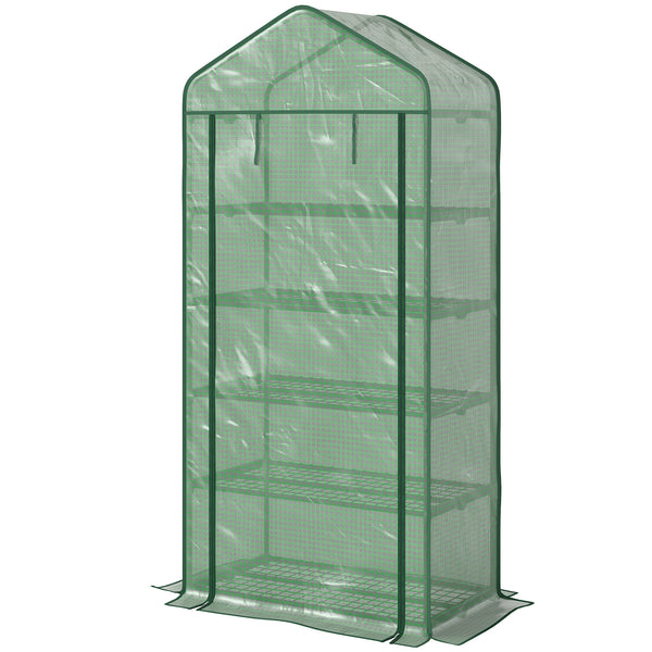 Serre de jardin avec étagères 5 niveaux, serre de balcon, bâche renforcée, châssis en acier, porte zippée enroulable, pour légumes plantes fleurs, 90x49x193cm, vert