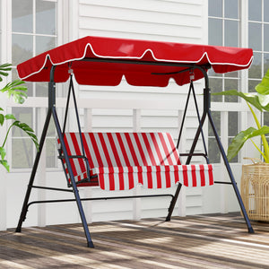 Balancelle de Jardin 3 Places Toit Inclinaison réglable Coussins Assise et Dossier 1,72L x 1,1l x 1,53H m Acier Noir Polyester Rouge