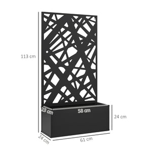 Jardinière avec treillis, brise-vue paravent, jardinière extérieure métal sur pieds ou murale, motifs de lignes, bac à fleurs rectangulaire balcon terrasse patio, 61x23x113 cm, noir