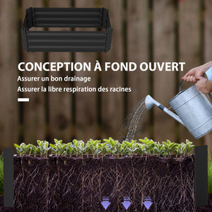 Lot de 2 carré potager de jardin dim. 100L x 50l x 30H cm - tôle d'acier ondulée noir