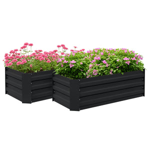 Lot de 2 carré potager de jardin dim. 100L x 50l x 30H cm - tôle d'acier ondulée noir