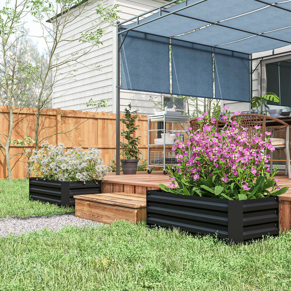 Lot de 2 carré potager de jardin dim. 100L x 50l x 30H cm - tôle d'acier ondulée noir
