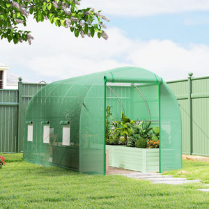 Serre tunnel de jardin 8m², serre de jardin tunnel 400x200x200cm avec porte et 6 fenêtres, pour extérieur, toutes saisons, légumes, fruits, fleurs, bâche PE haute densité 140 g/m² vert
