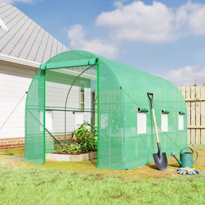 Serre tunnel de jardin 8m², serre de jardin tunnel 400x200x200cm avec porte et 6 fenêtres, pour extérieur, toutes saisons, légumes, fruits, fleurs, bâche PE haute densité 140 g/m² vert