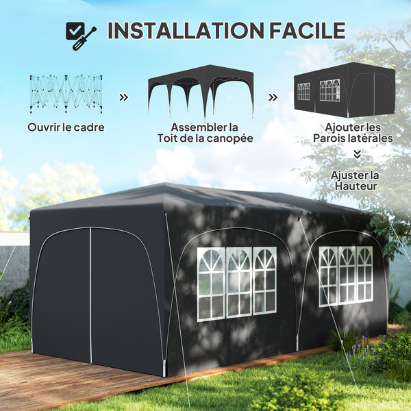 Tonnelle de jardin extérieure 3 x 6 m, tonnelle pliante pop up, hauteur réglable, sac de transport et sacs de sable, protection UPF50+, barnum pliant pour camping, festival, patio, gris foncé