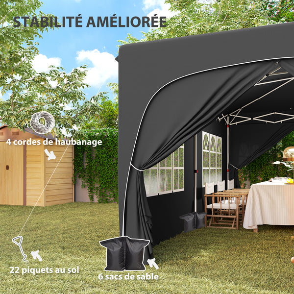 Tonnelle de jardin extérieure 3 x 6 m, tonnelle pliante pop up, hauteur réglable, sac de transport et sacs de sable, protection UPF50+, barnum pliant pour camping, festival, patio, gris foncé