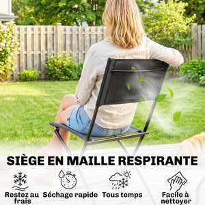 Ensemble de Salon de Jardin Bistrot 3 Pièces, Mobilier de Terrasse avec Table Semi-circulaire, 2 Chaises Pliantes, Maille, Cadre Métallique, Idéal pour Balcon, Patio, Jardin, Noir