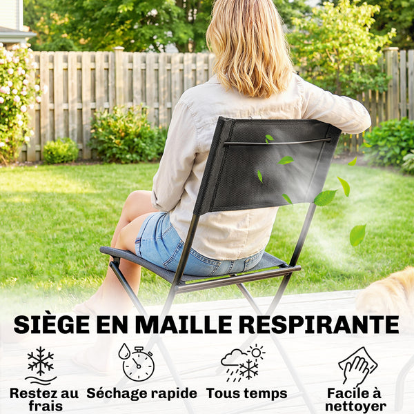 Ensemble de Salon de Jardin Bistrot 3 Pièces, Mobilier de Terrasse avec Table Semi-circulaire, 2 Chaises Pliantes, Maille, Cadre Métallique, Idéal pour Balcon, Patio, Jardin, Noir