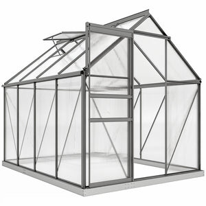 Serre de Jardin 4,8 m² en Aluminium Polycarbonate avec Fondation, 190 x 253 x 199 cm, Serre avec Fenêtre Réglable et Porte Coulissante, Abri Extérieur Résistant aux Intempéries, Gris Foncé