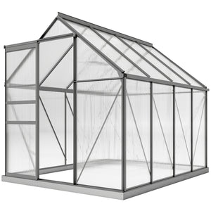 Serre de Jardin 4,8 m² en Aluminium Polycarbonate avec Fondation, 190 x 253 x 199 cm, Serre avec Fenêtre Réglable et Porte Coulissante, Abri Extérieur Résistant aux Intempéries, Gris Foncé