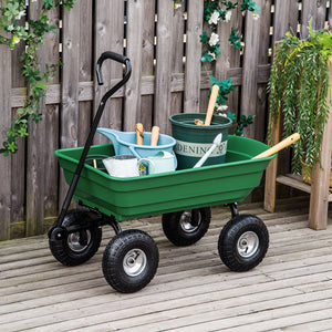 Chariot de jardin 100L charge 250 kg, 4 roues pneumatiques, poignée réglable, remorque à main pour extérieur cadre en acier vert