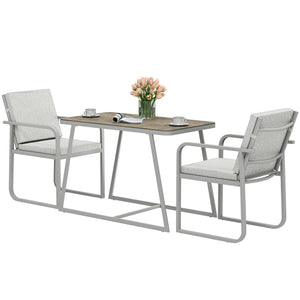 Salon de jardin extérieur 2 personnes, table de jardin extérieure avec 2 chaises, 4 coussins amovibles lavables, cadre en acier, table 72 cm, mobilier de jardin, terrasse, patio, gris