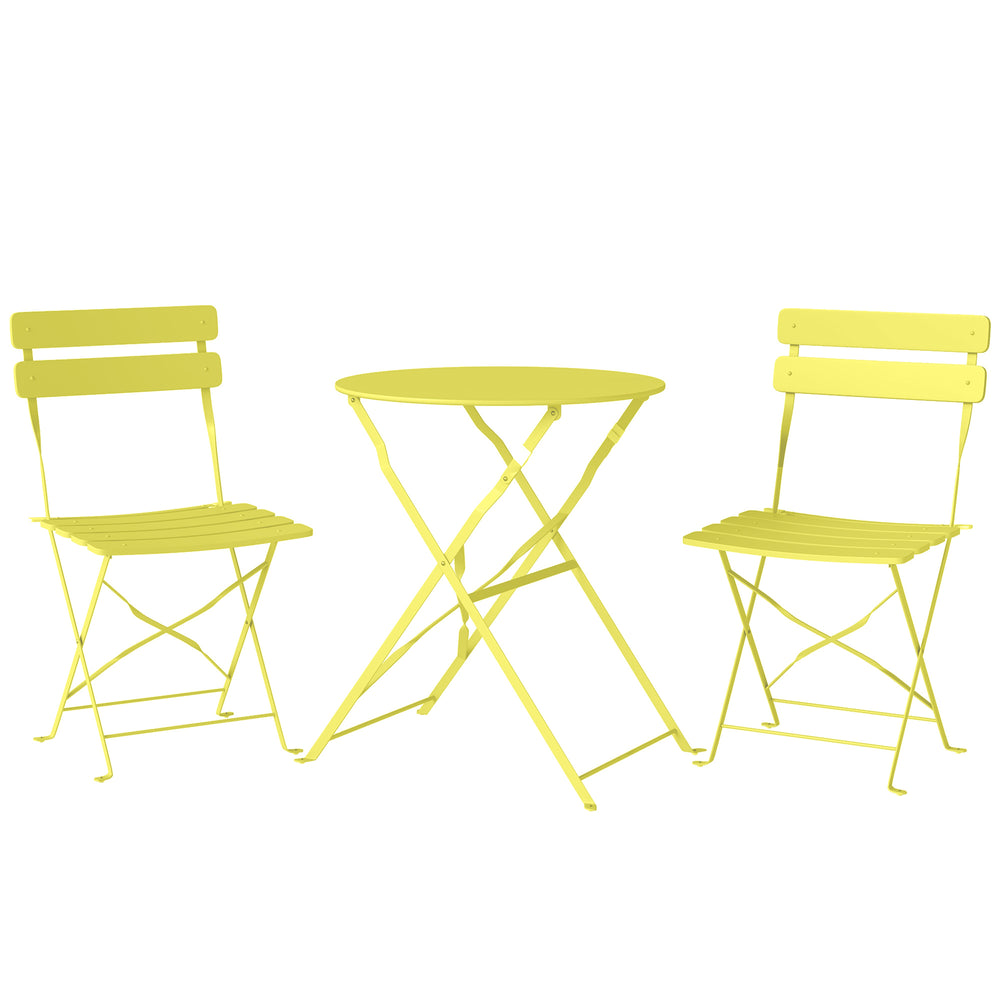 Ensemble Bistrot de Jardin 3 Pièces san Montage - Table et 2 Chaises Pliantes à Lattes en Métal avec Double Protection Antirouille - Mobilier de Balcon et Terrasse Chic, Jaune