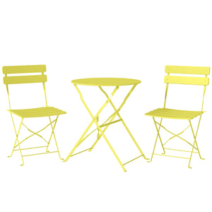 Ensemble Bistrot de Jardin 3 Pièces san Montage - Table et 2 Chaises Pliantes à Lattes en Métal avec Double Protection Antirouille - Mobilier de Balcon et Terrasse Chic, Jaune