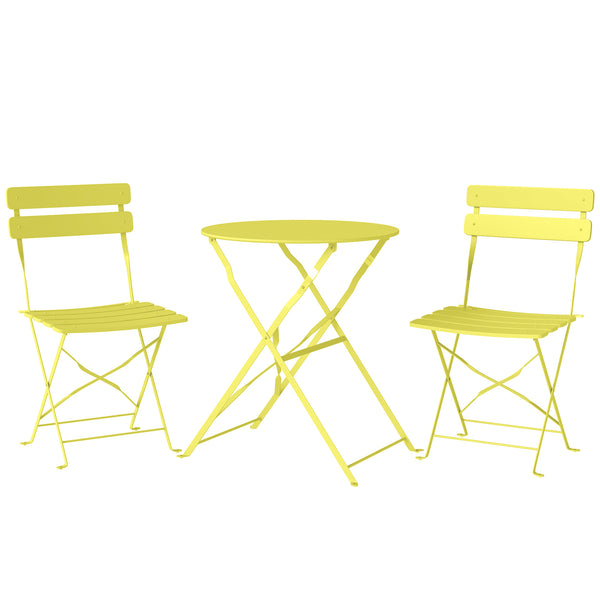Ensemble Bistrot de Jardin 3 Pièces san Montage - Table et 2 Chaises Pliantes à Lattes en Métal avec Double Protection Antirouille - Mobilier de Balcon et Terrasse Chic, Jaune